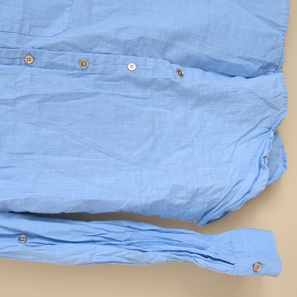 Large Blue Shein Shirt Roll Tab Sleeves Collared Button Up Gold Buttons - Picture 4 of 14